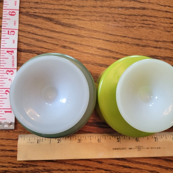 Vintage Federal Glass Pedestal Bowls (2) ~ Avocado Green ~ Dessert  Salsa ~ Cute - Picture 11 of 16